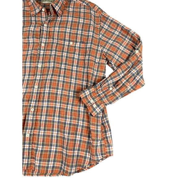 Orvis Men's Orange Navy Plaid Long Sleeve Linen Shirt Size XXL - Picture 6 of 10